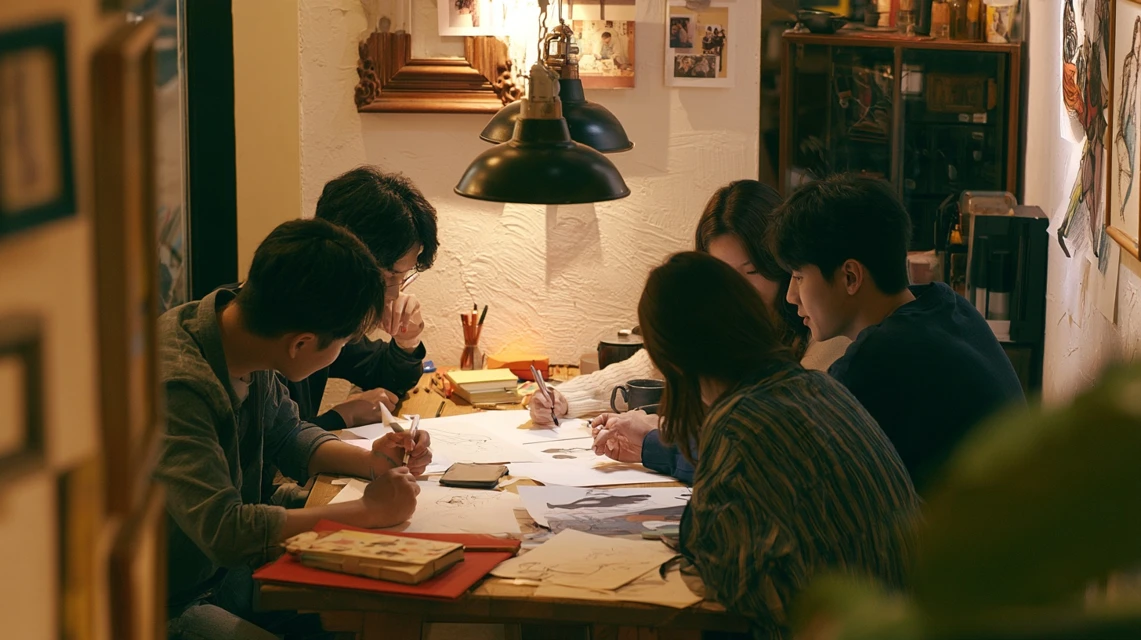 자신의 그림을 공유하는 초보자