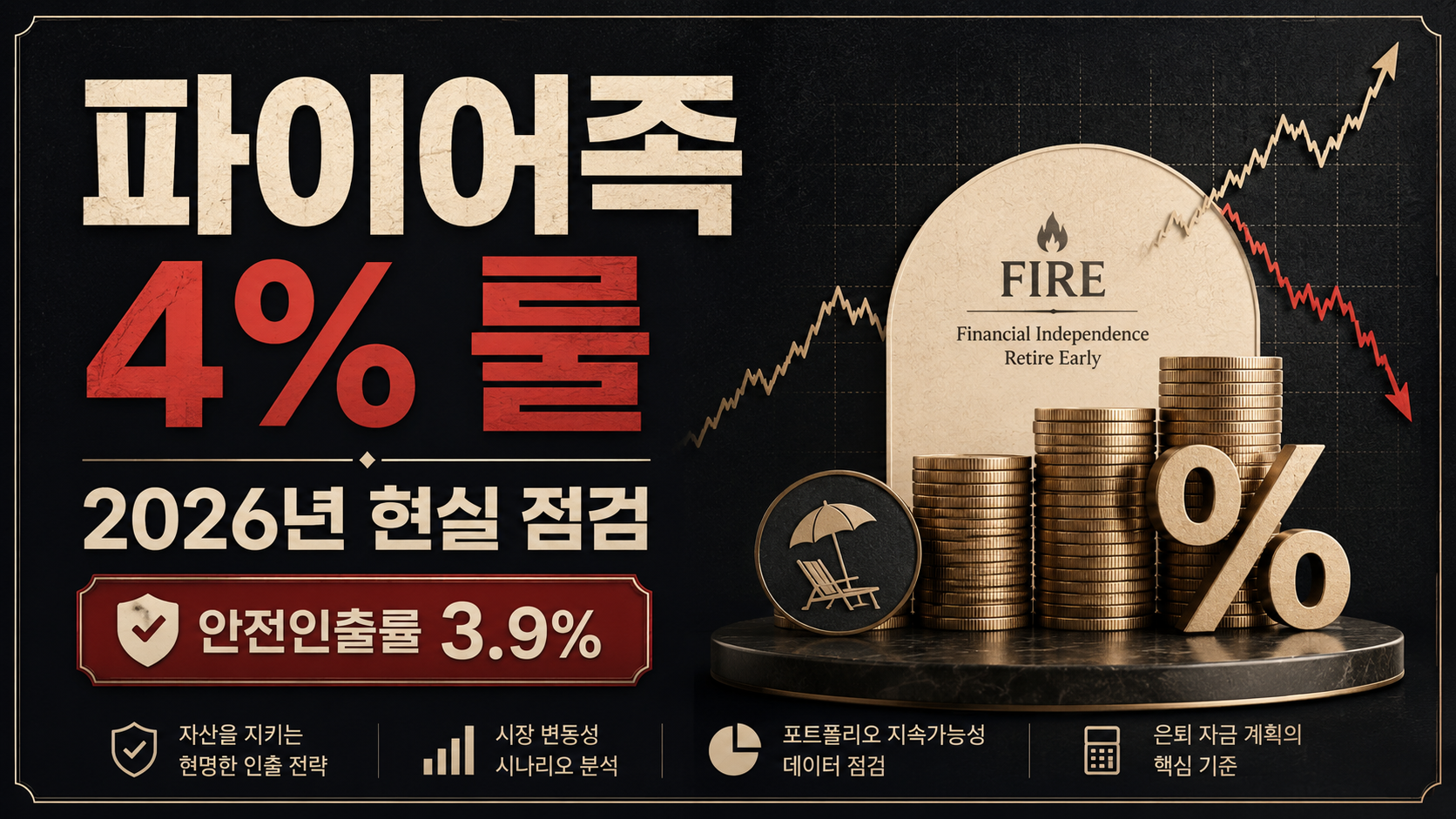 파이어족 4% 룰 2026년 현실 점검, 안전인출률 3.9%, 은퇴자금과 포트폴리오 지속 가능성을 보여주는 금융 썸네일