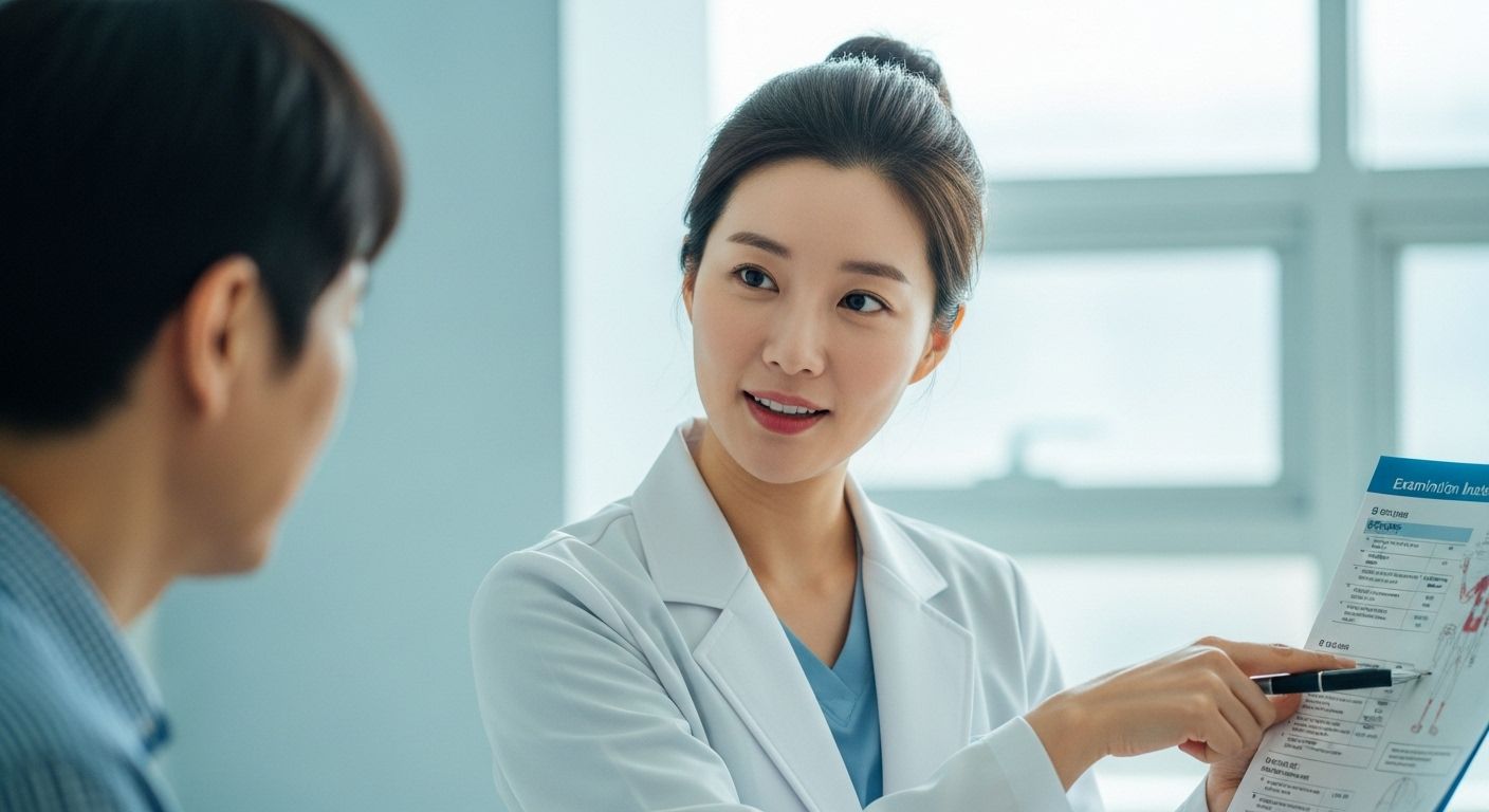 의료진이 정밀검사 안내를 설명하는 모습