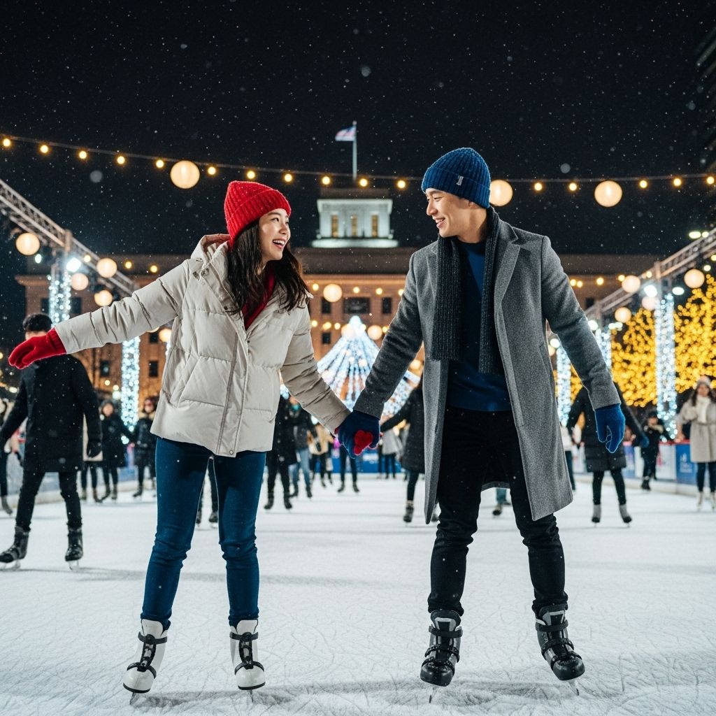 서울윈터페스타 청계천&amp;#44; 스케이트를 타고 있는 연인