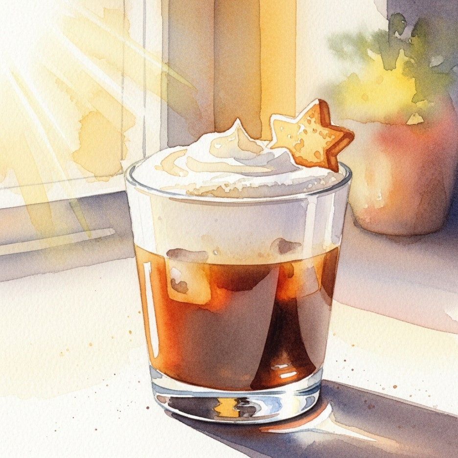 쿠키와 함께 놓인 시원한 커피 한 잔의 여유