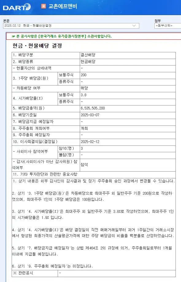 교촌에프앤비(339770) 2025년 배당금