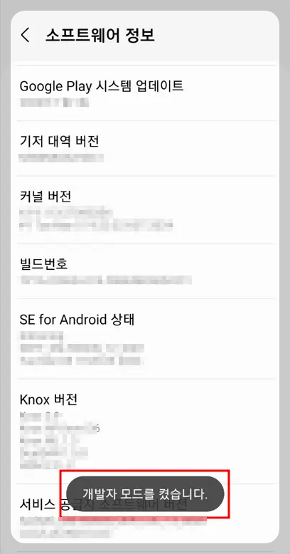 갤럭시 개발자 모드 활성화 방법