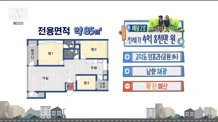 구해줘홈즈 고덕한 산책가 동물병원 인접 강동구 고덕 전세 매매 매물 가격 및 구조 인테리어 리모델링 최종선택 강재준 양세찬 소개