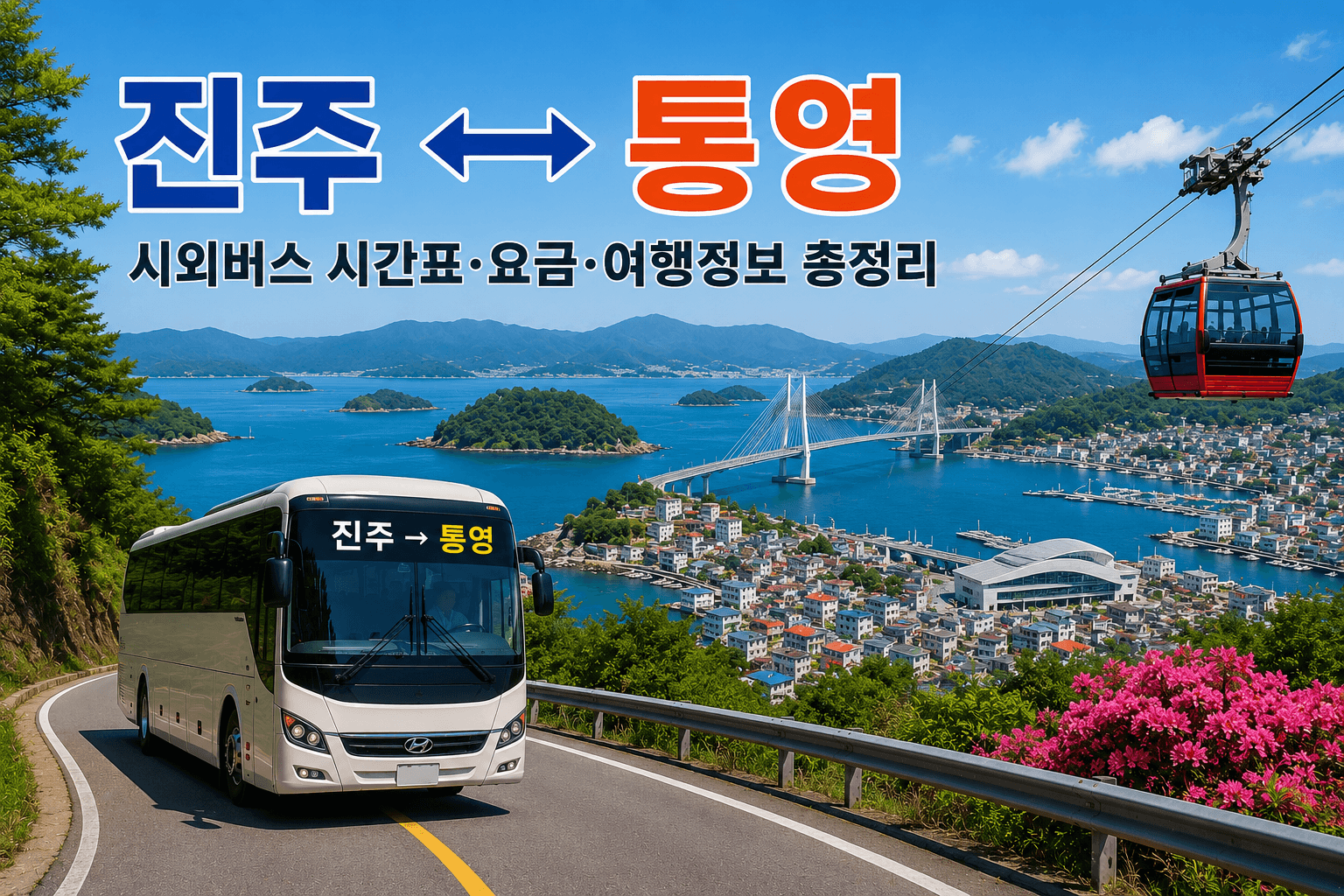 진주와 통영을 오가는 버스와 통영의 케이블카