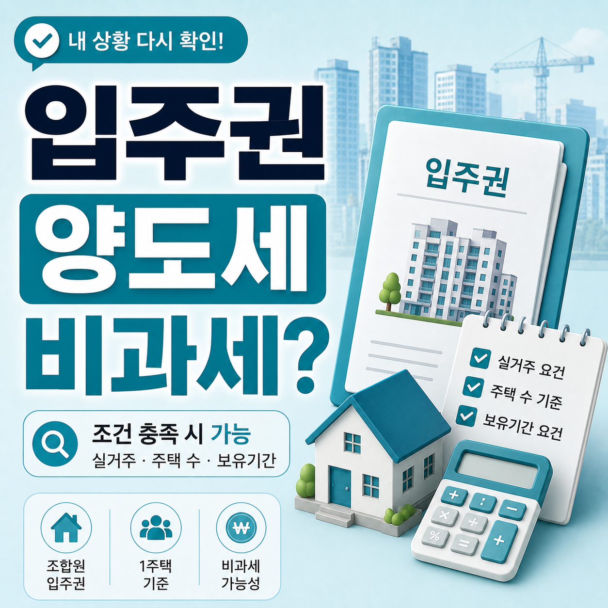 입주권 양도세 비과세 가능 여부 조건 확인 안내 이미지