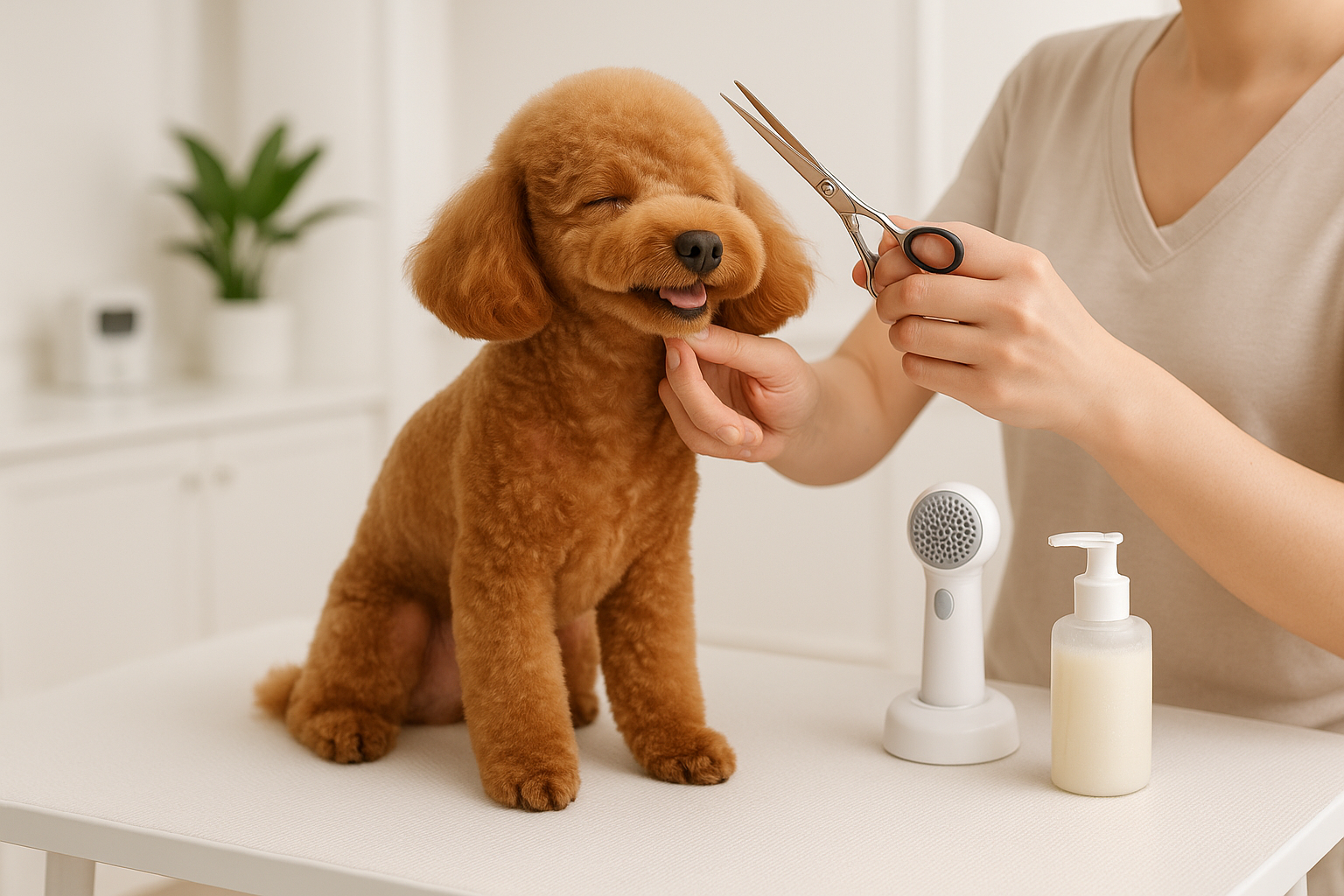 여름철 털과 피부 관리를 받고 있는 반려동물의 모습