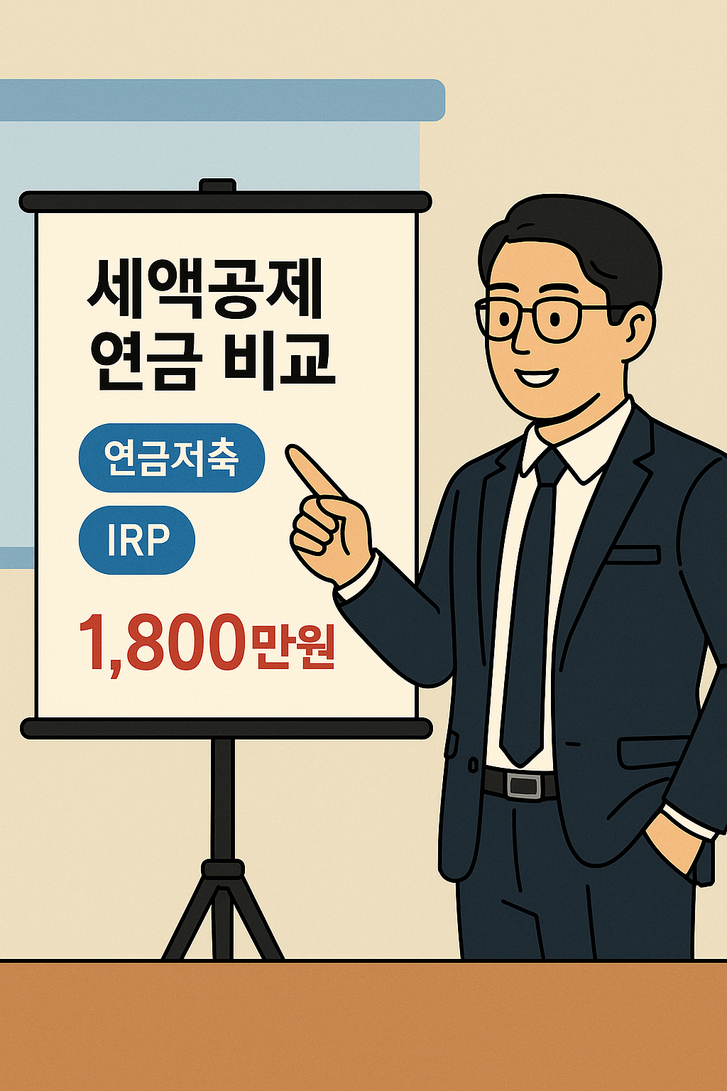 세액공제 한도 1800만원을 설명하는 미백남 캐릭터
