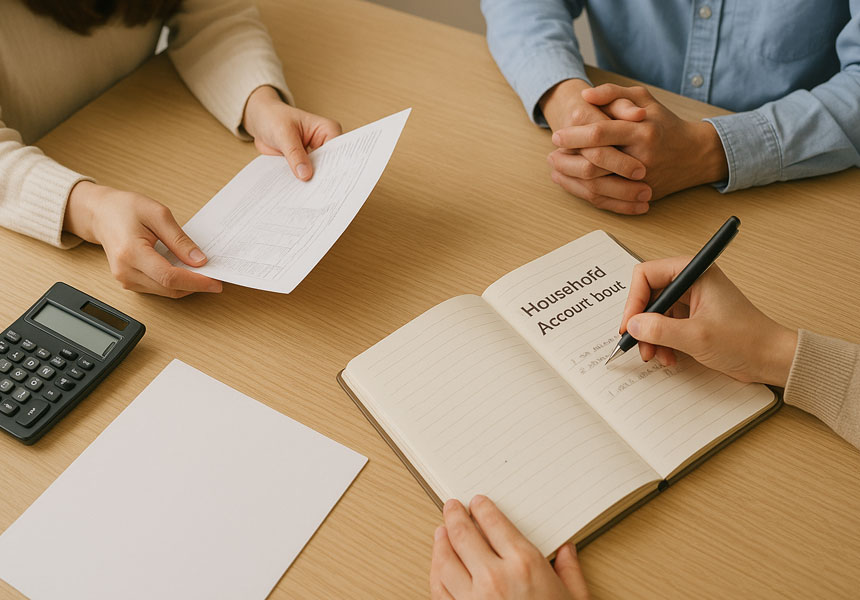 민생지원금 대상 가구의 생활 안정과 서류 확인을 보여주는 이미지