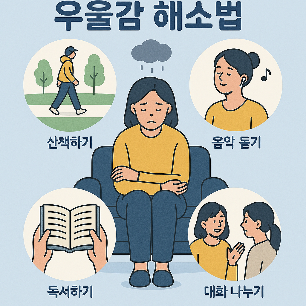 우울감 해소 방법 그림으로 표현(산책,음악듣기,독서하기,대화나누기)