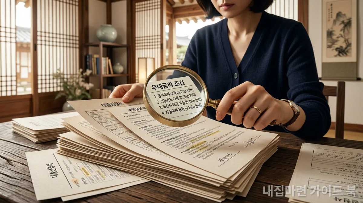 우대금리 조건을 꼼꼼히 확인하는 모습