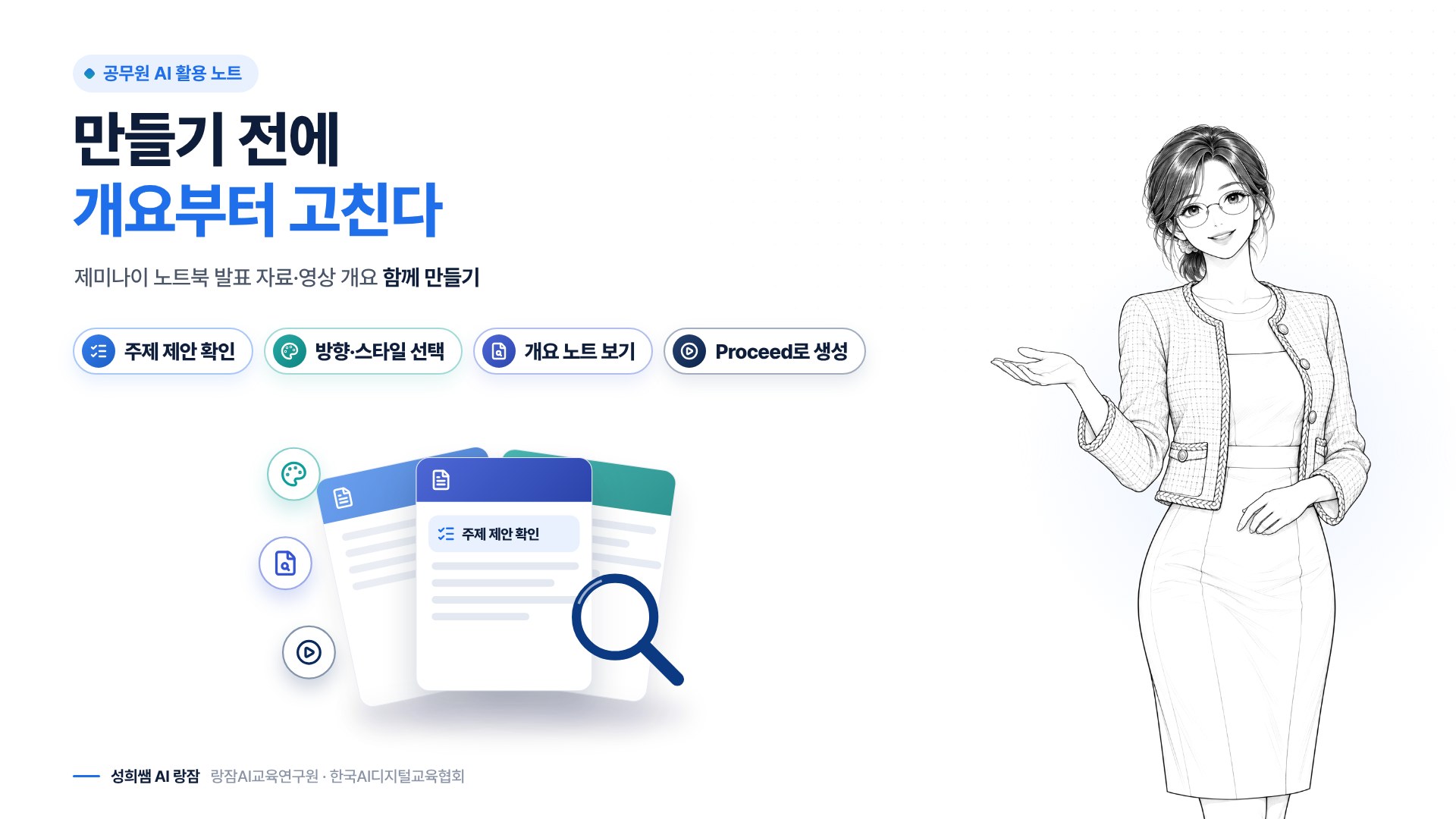 함께 만들기 한눈에 보기 &mdash; 요청, 주제 확인, 방향&middot;스타일, 개요 검토, 생성