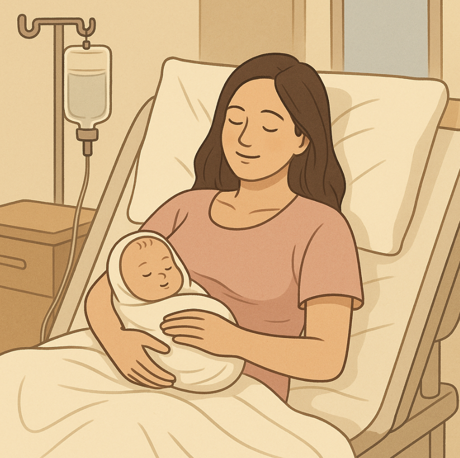 산모가 아이를 안고있는 모습