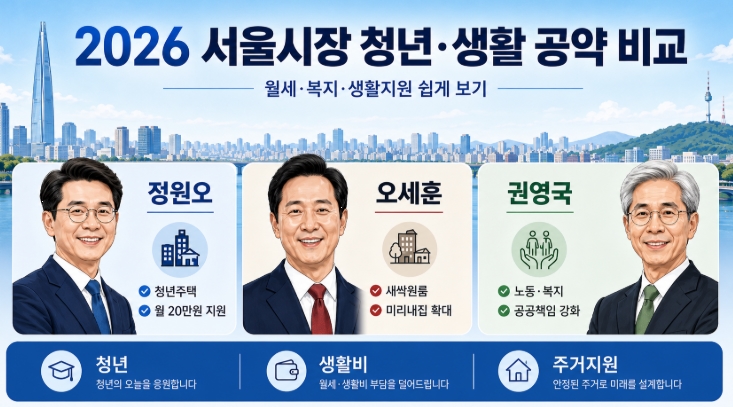 2026 서울시장 후보 공약 비교 정원오 오세훈 권영국 핵심정리