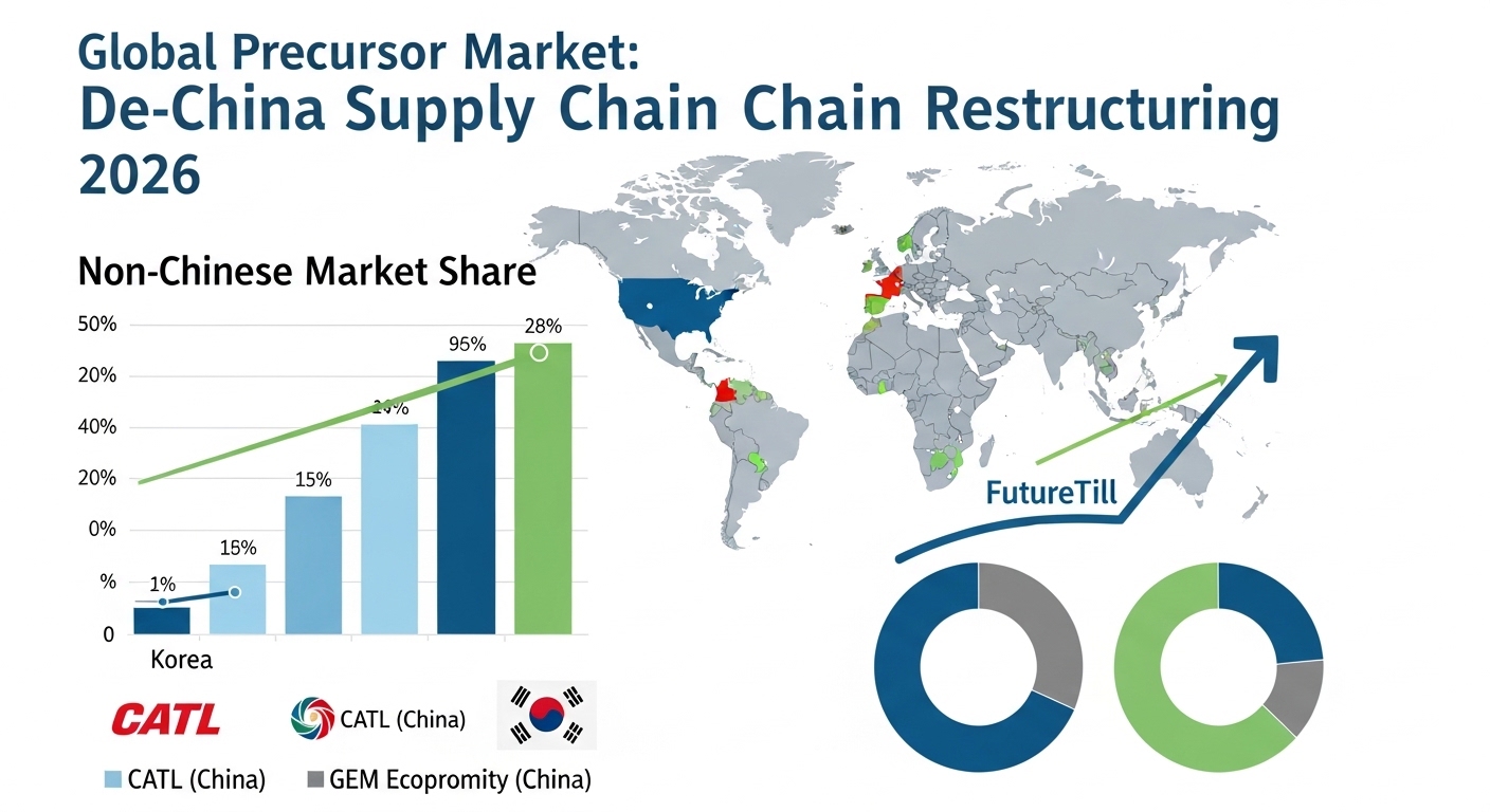 글로벌 전구체 시장 탈중국 공급망 재편 2026 중국 CATL GEM 에코프로머티 한국 비중국 점유율 인포그래픽 퓨처틸