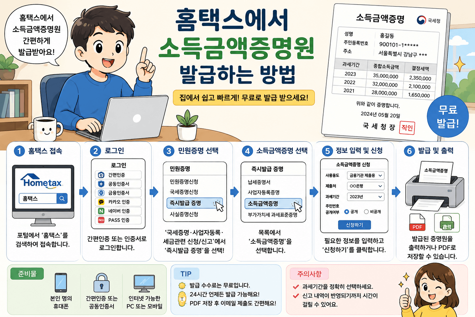 홈택스에서 소득금액증명원 발급하는 방법