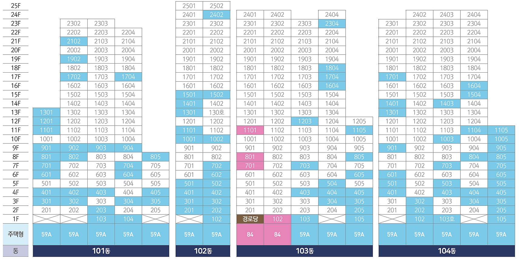 롯데캐슬 인피니엘 단지 동･호수 층별 배치도 - 1