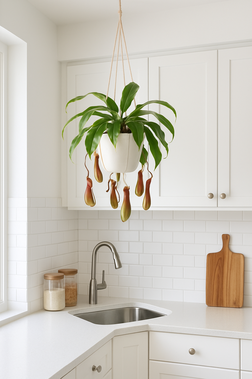 주방 싱크대위 행잉플랜트 네펜데스 사진