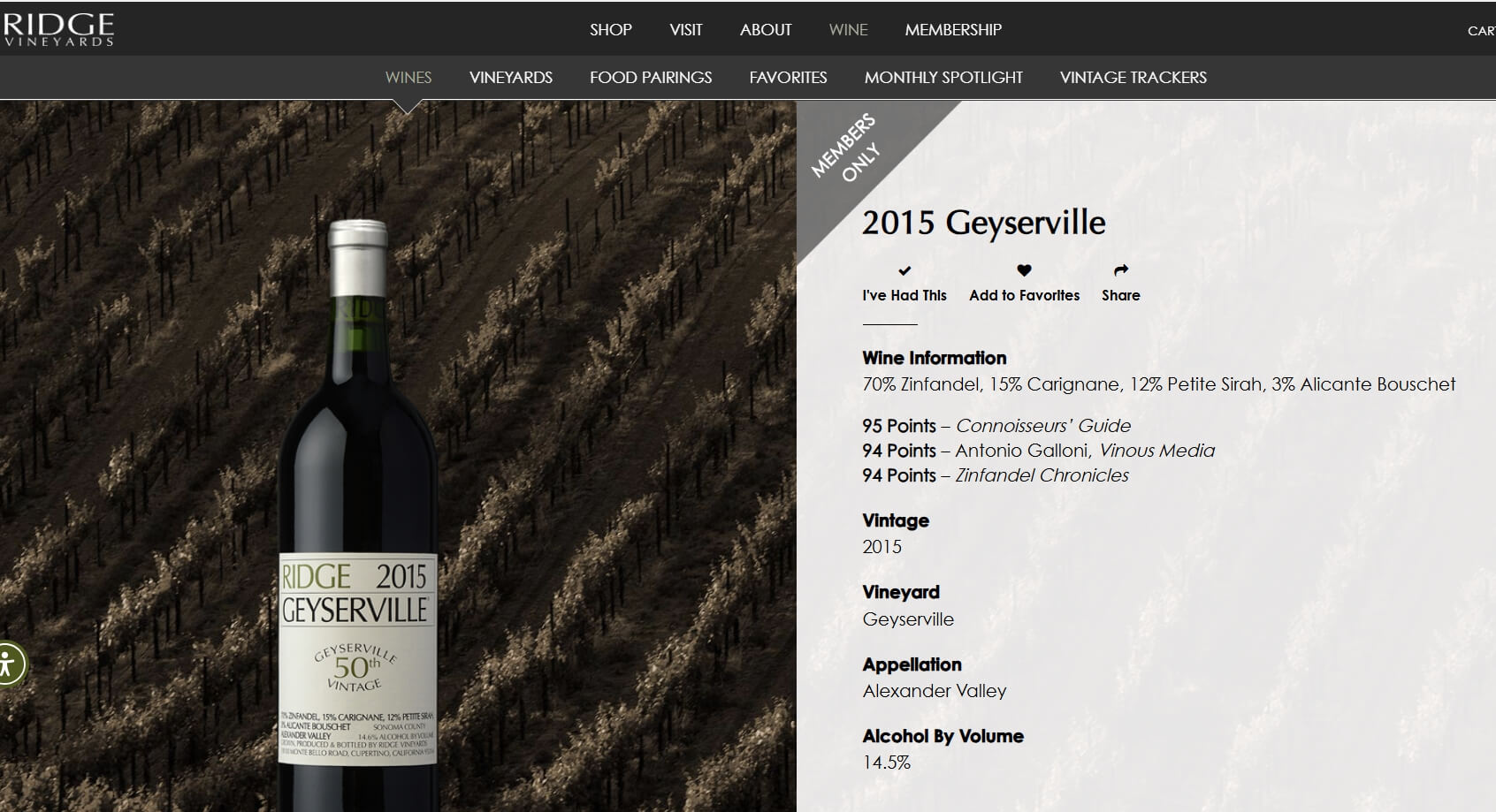 [USA] Ridge Geyserville 2015, Alexander Valley｜릿지 기셔빌 2015, 알렉산더 밸리