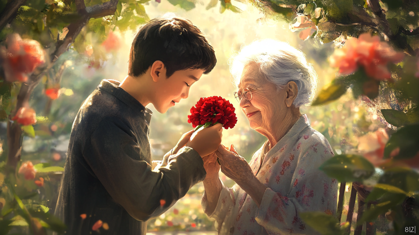 어버이날 카네이션을 선물하는 모습