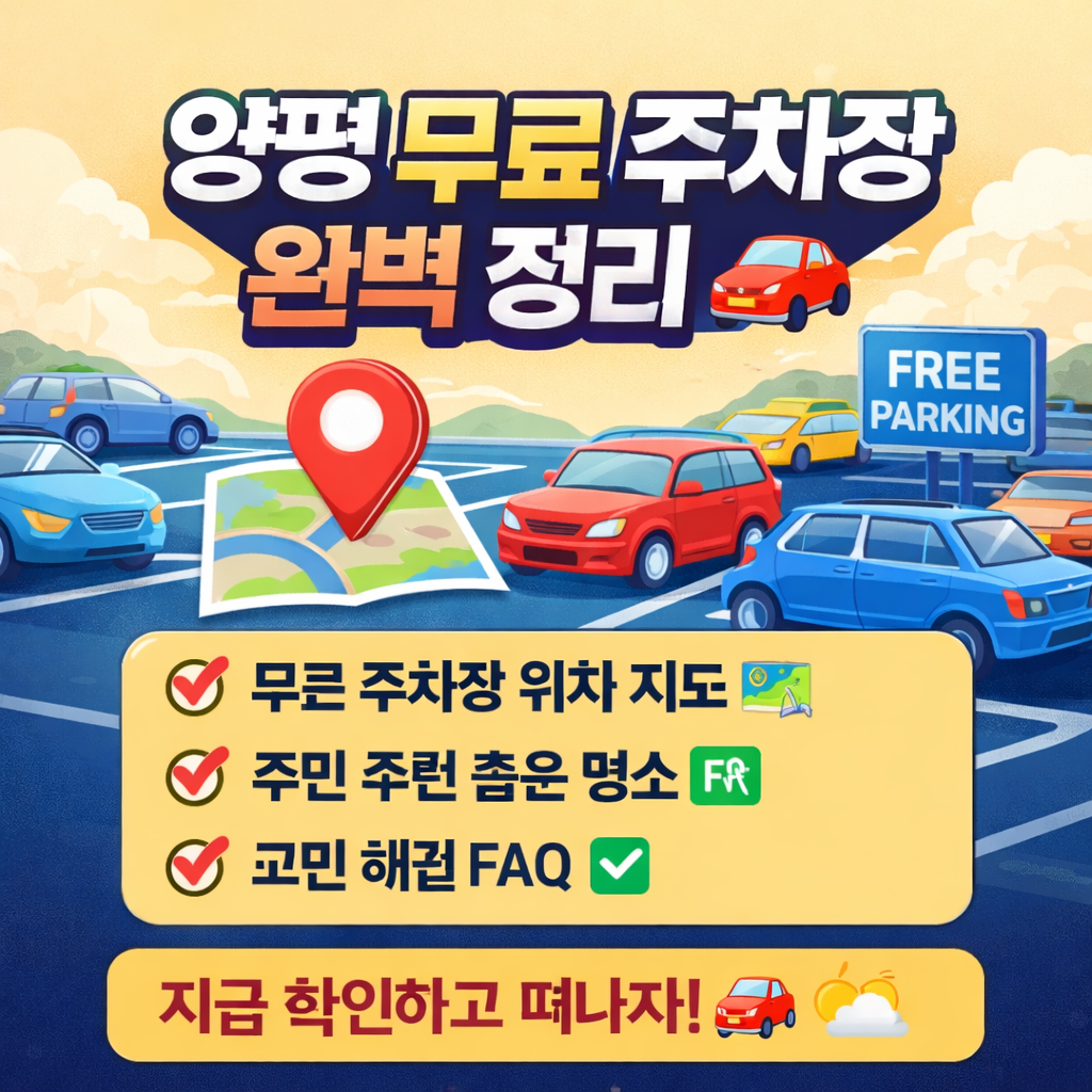 양평에서 주차 걱정 없이 여행하고 싶다면? 양평 무료 주차장 위치, 주민 추천 명소, 실시간 팁과 FAQ까지 완벽 정리된 정보로 편안한 여행을 시작하세요!