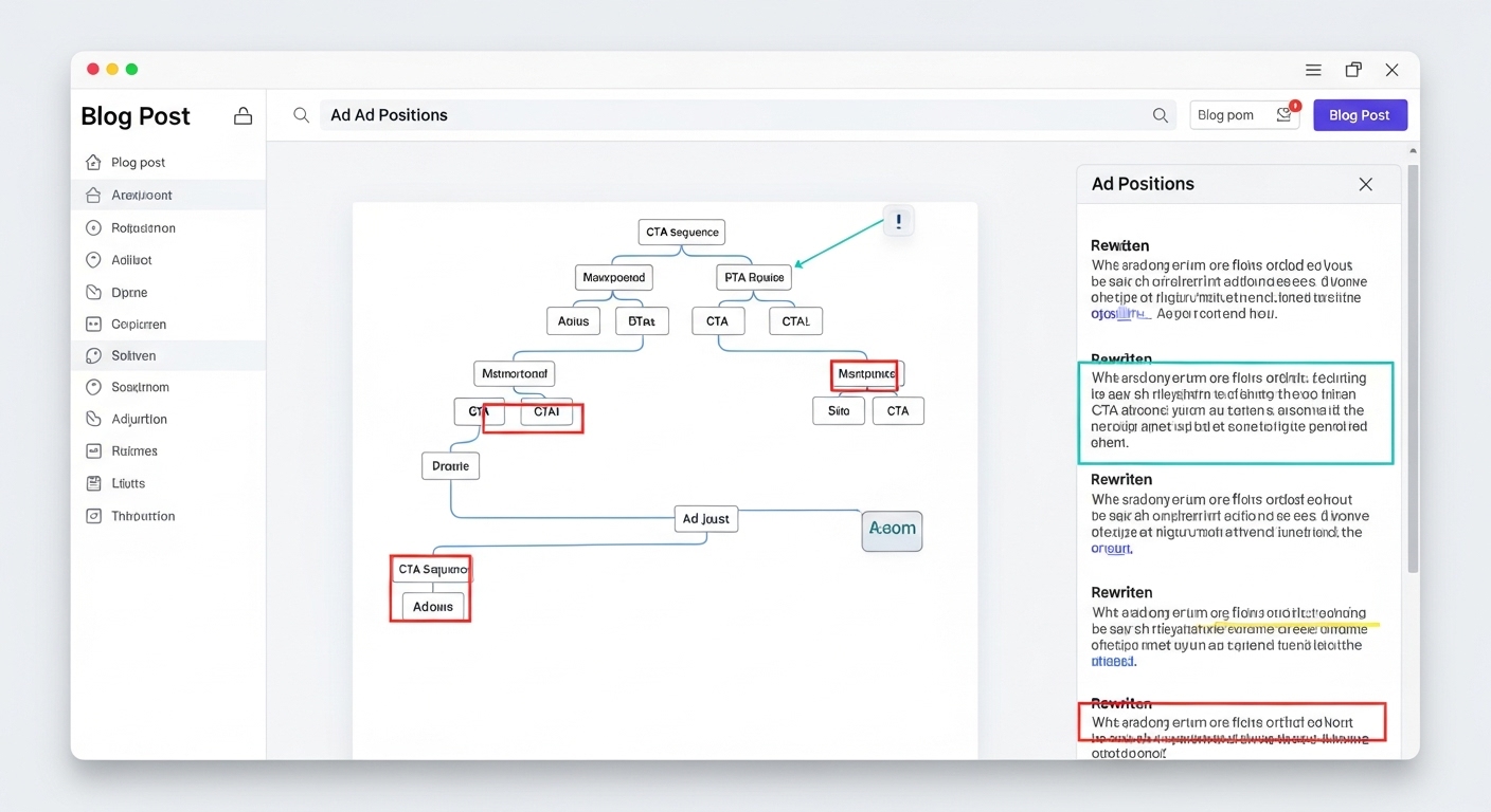 광고 배치와 글 흐름 수정 장면