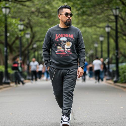 스트릿 브랜드를 입은 중년