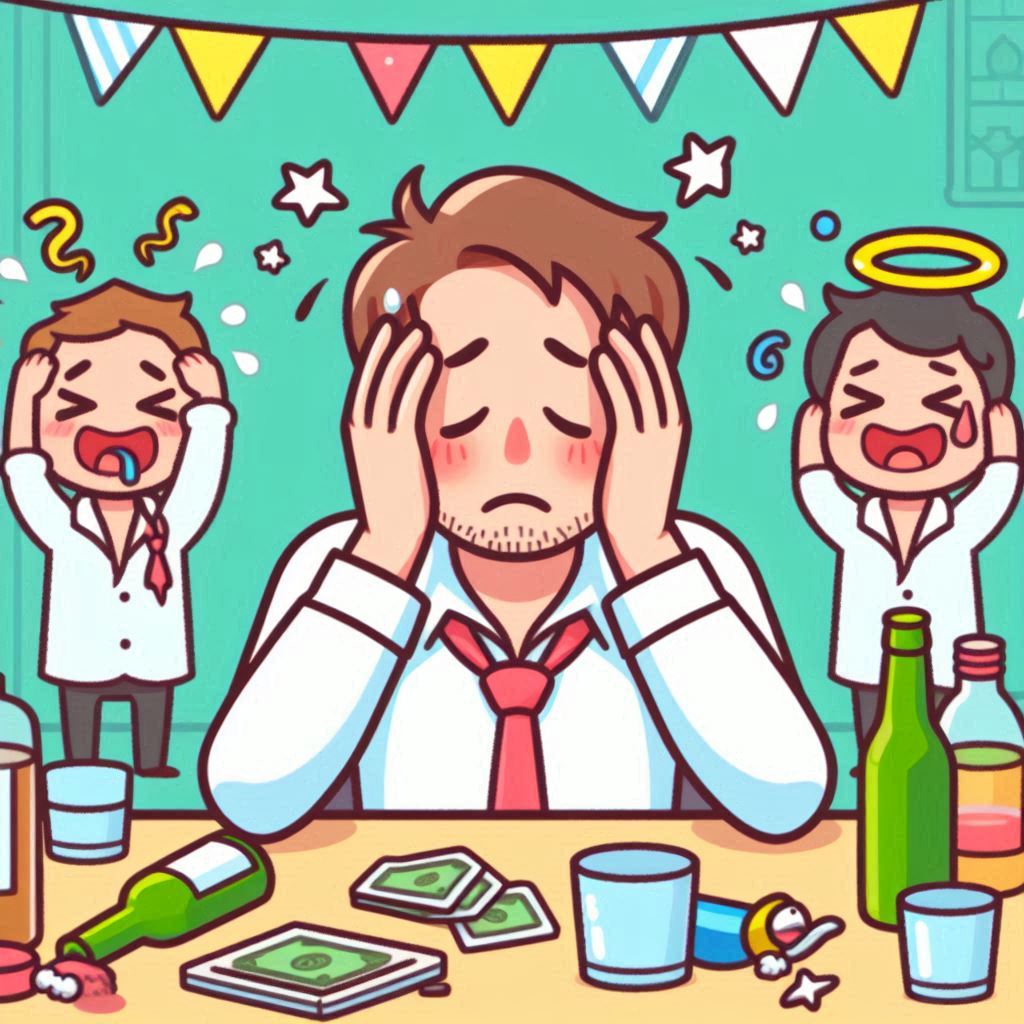 끔찍한 숙취에 시달리고 있어.