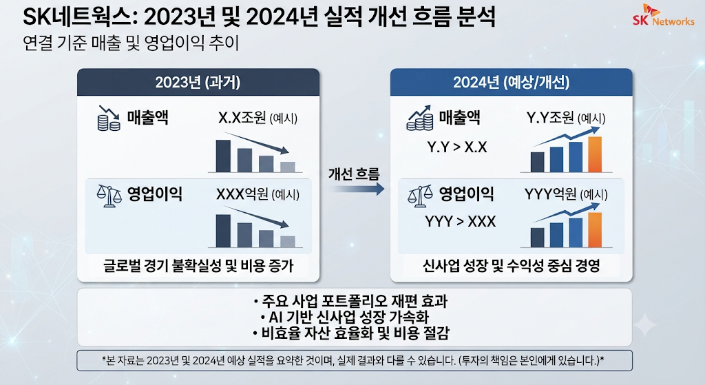 SK네트웍스 2023년과 2024년 매출 및 영업이익 비교