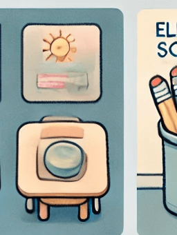 초등학교 책상 표현한 사진