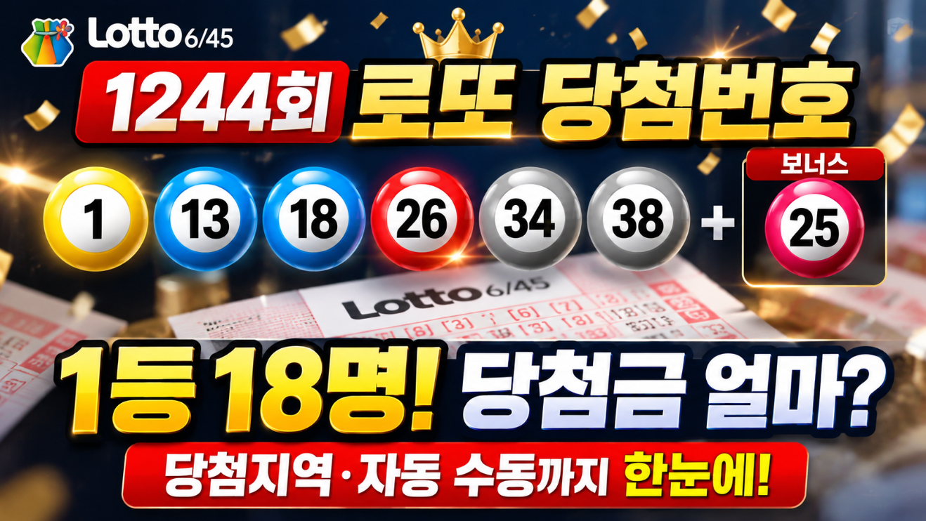 1244회 로또 당첨 번호|지역·판매점·자동·수동