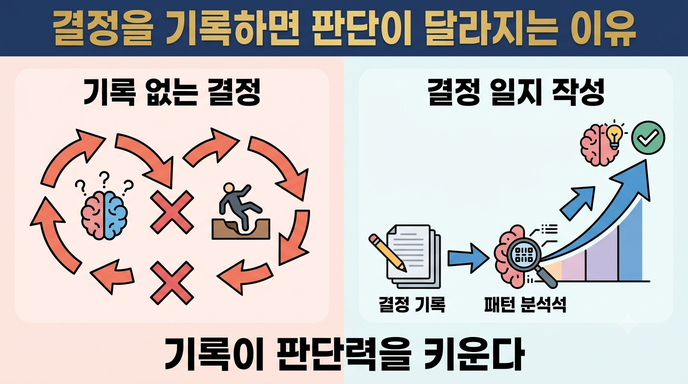 기록 없는 결정과 결정 일지를 작성한 경우의 판단 과정 비교