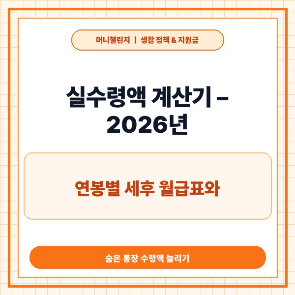 실수령액 계산기 – 2026년 연봉별 세후 월급표와 4대보험 공제 총정리