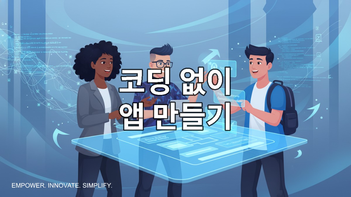 Bubble, Adalo, Webflow 등 대표 노코드/로우코드 플랫폼의 직관적인 사용자 인터페이스 화면을 보여주는 이미지