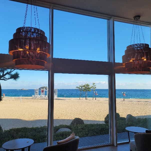 켄싱턴 설악비치 1층 카페 프란제리에서 보이는 오션뷰