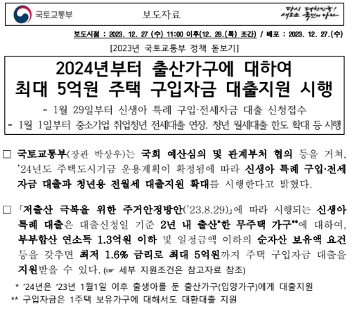 신생아 특례 대출 조건