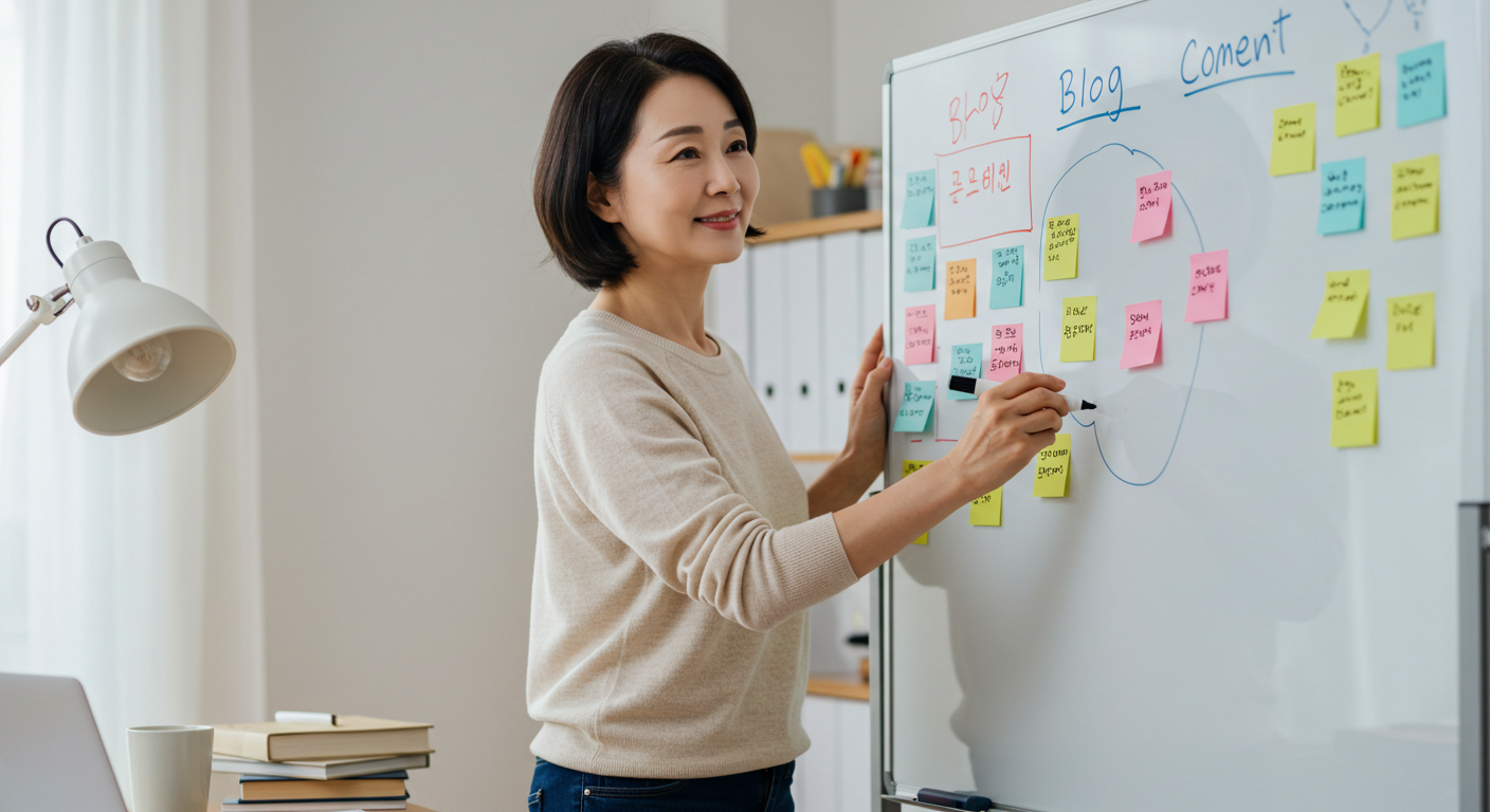 글 구조를 구상하는 여성