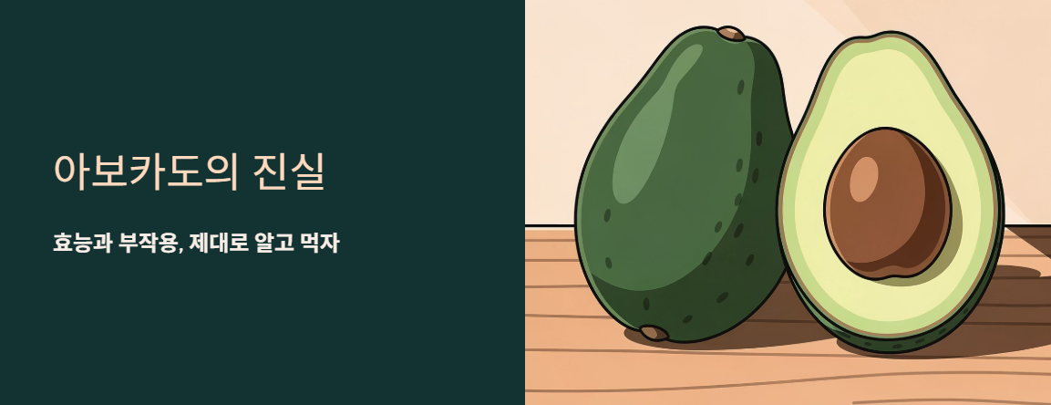"아보카도의 진실, 효능과 부작용 제대로 알고 먹자" 문구 이미지