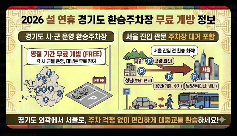 [귀성길] 주요 거점 무료주차장(2026년, 설 연휴, 서울시)(+ 환승주차장)