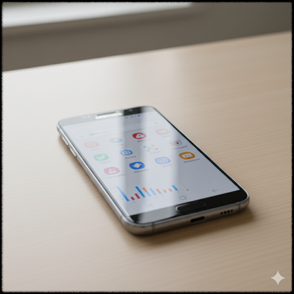 특정 앱 실행 중 화면이 멈춘 스마트폰 모습