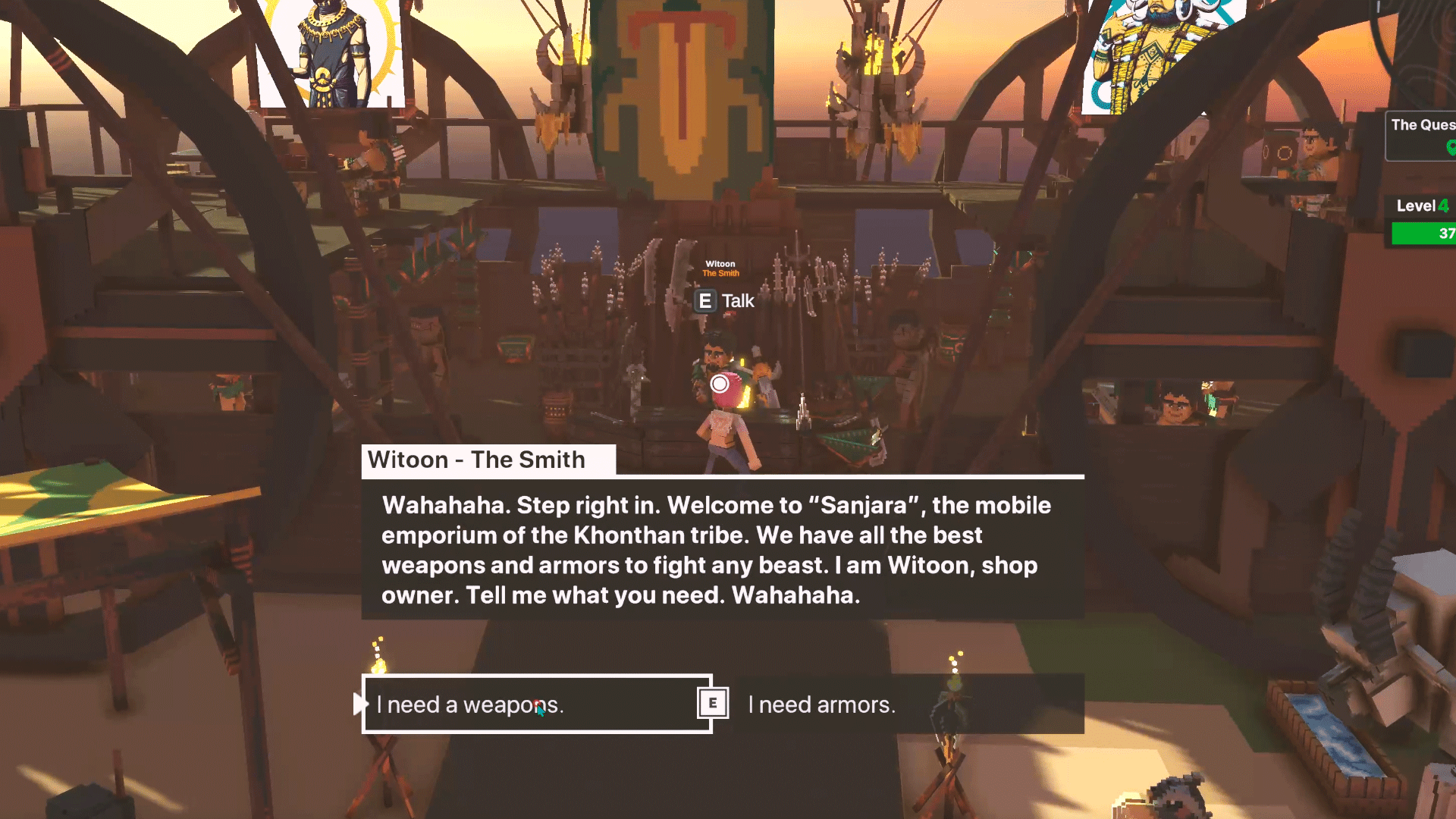 대장장이에게 검을 받고있다.