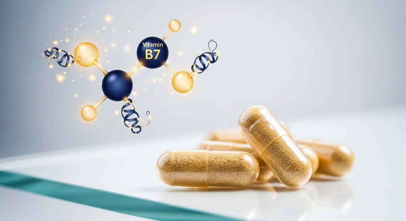 맥주효모에 포함된 비오틴 비타민 B7과 영양 캡슐 이미지