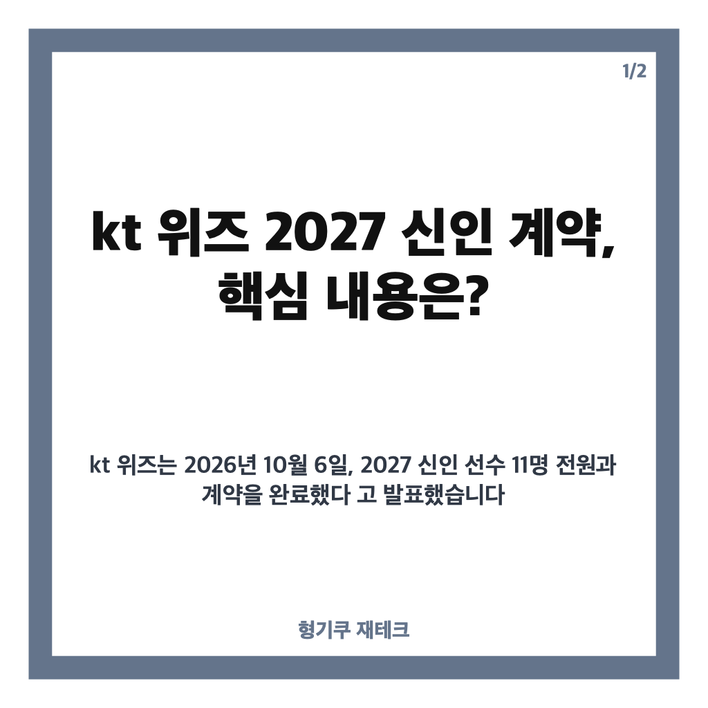 신인 11명 계약 완료, kt 위즈 2027 신인 계약금과 지명 선수 살펴보기 카드뉴스 1