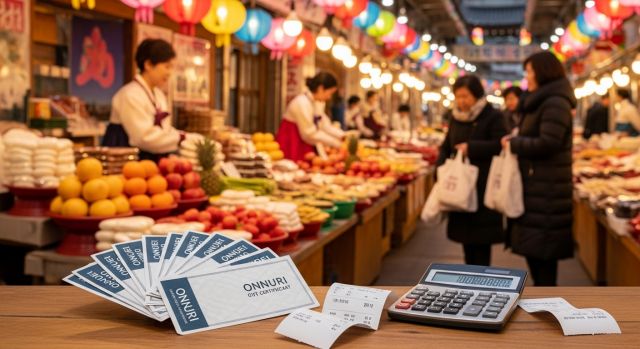 2026 온누리 상품권 환급 계산 예시와 전통시장 장보기 이미지