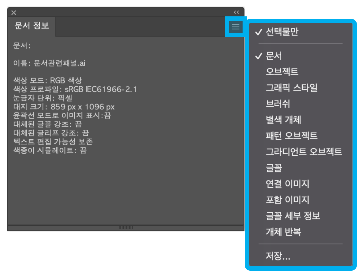 문서 정보 패널