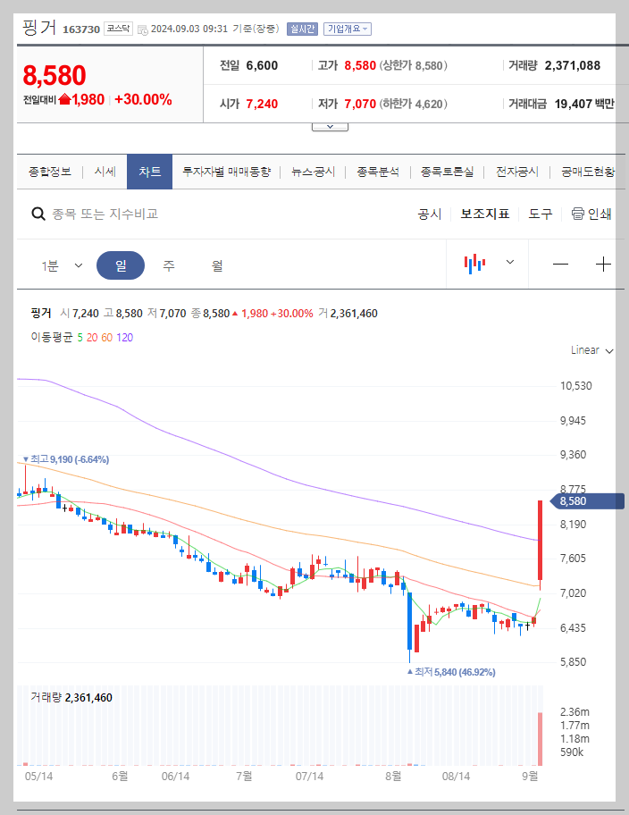 핑거 주가 분석