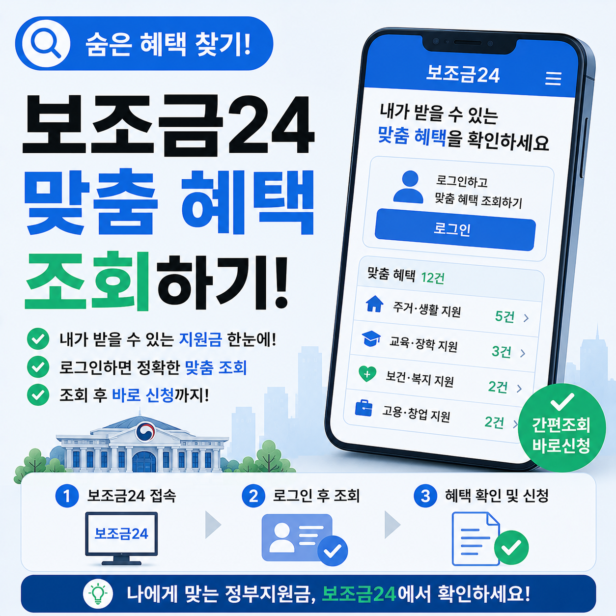 보조금24 맞춤형 혜택 조회 화면 예시