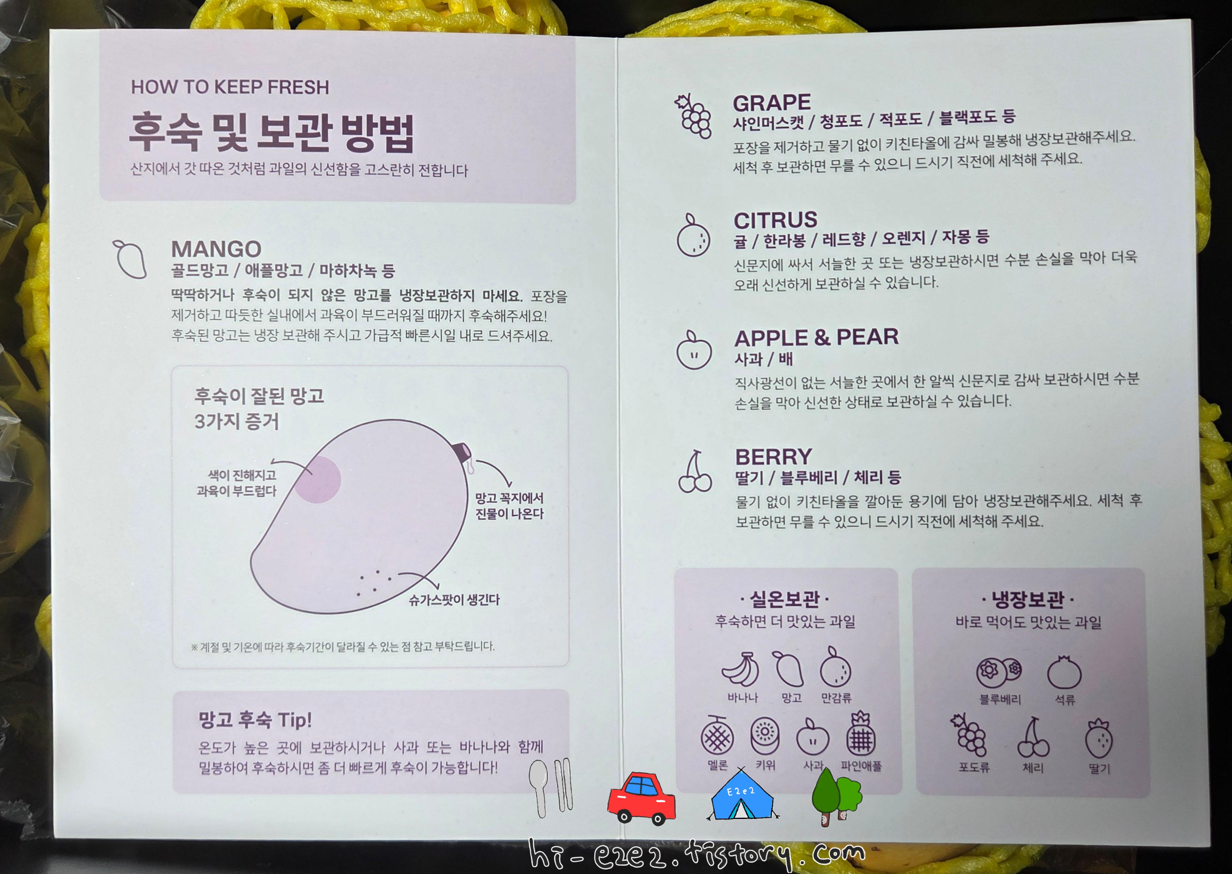 원월드 망고 보관 후숙 방법 설명서