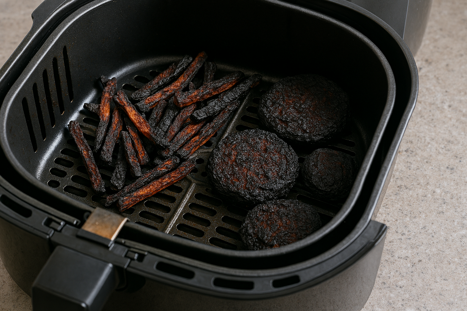 에어프라이어에서 과도하게 탄 음식 이미지