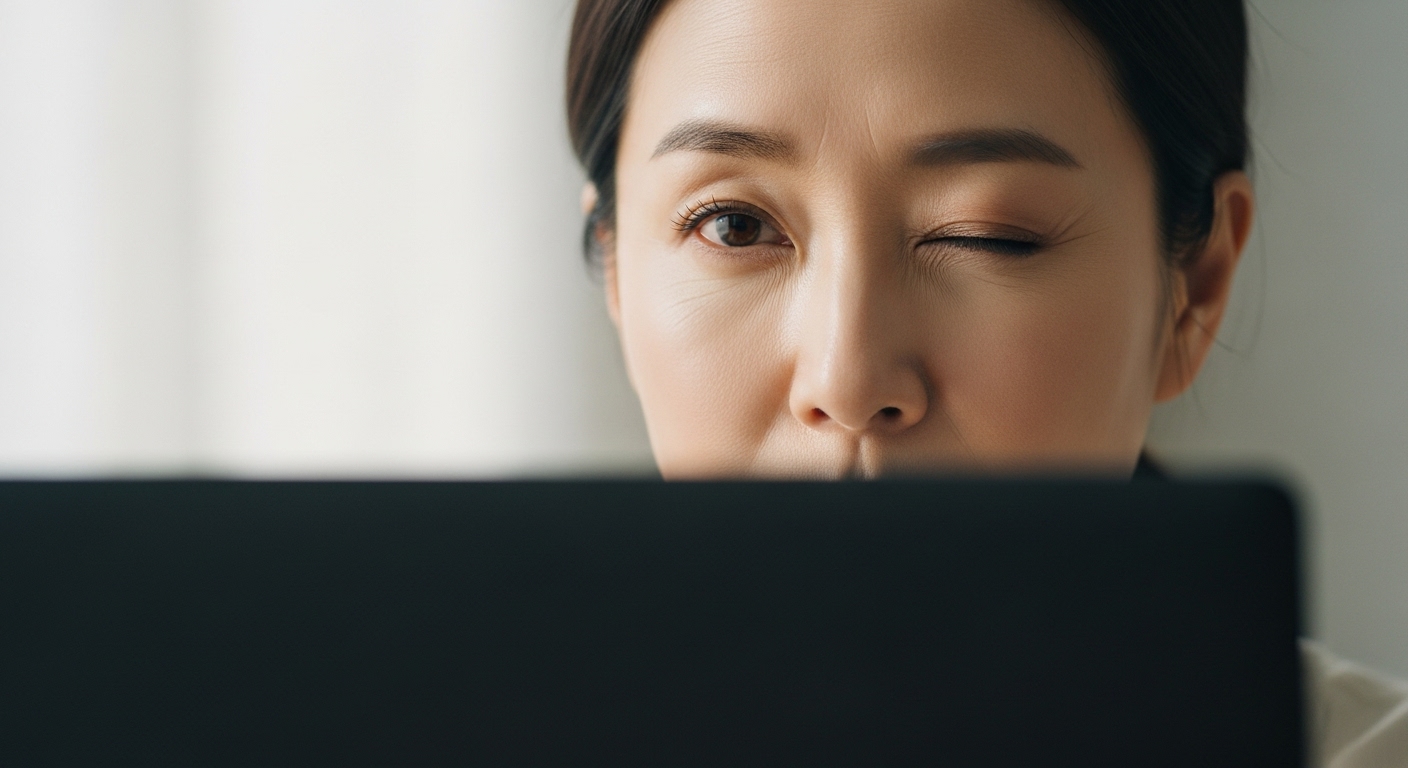 50대 한국 여성, 눈 깜빡임 훈련 근접